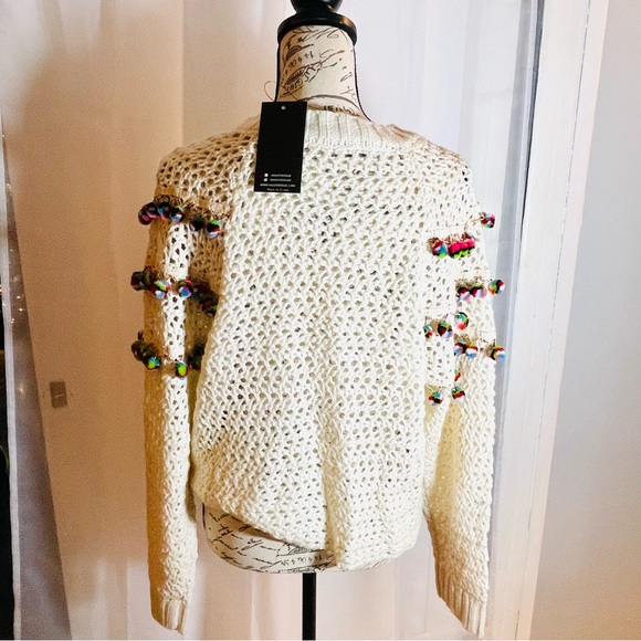 Blogger’s fav Haute Rogue Kelly Pom Pom Crocheted Sweater Sz M | NWT - Picture 5 of 11